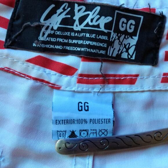 Lift Blue Mens 38 Surf Skate Swim Trunks Red White Striped Palm Board Shorts - Picture 5 of 9